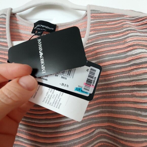 Pink and Grey Knitted Striped Pleated Dress - Picture 6 of 14